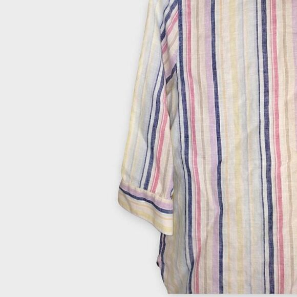 Chicos Womens Top Sz 8 Linen Stripes 3/4‎ Sleeves Button Front Pocket Casual - Picture 8 of 10